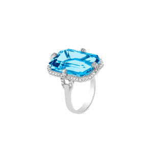 Goshwara Gossip Blue Topaz Emerald Cut Ring JR0142-BT-W