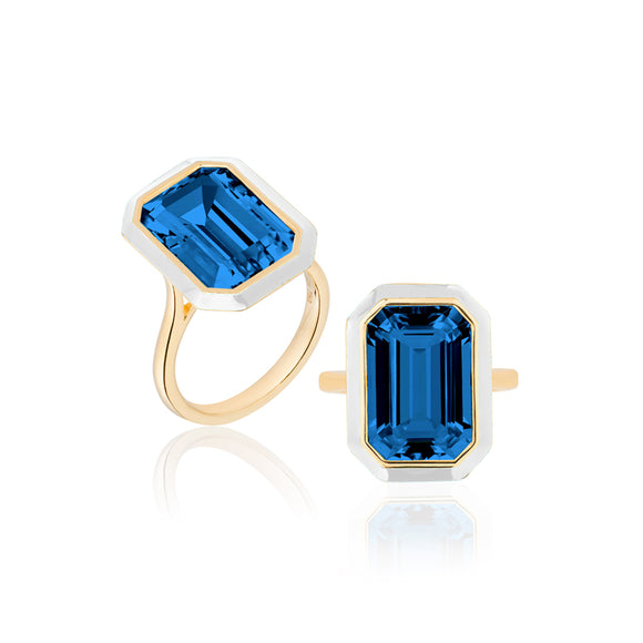 Goshwara Queen London Blue Topaz Emerald Cut Ring JR0281-LBT-ENWH-Y