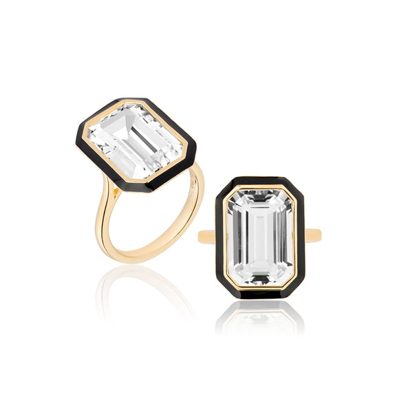 Goshwara Queen Rock Crystal Emerald Cut Ring JR0281-RC-ENBLK-Y