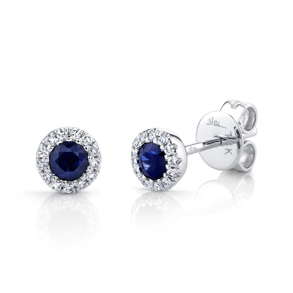 Shy Creation Diamond & Blue Sapphire Stud Earrings SC55002752