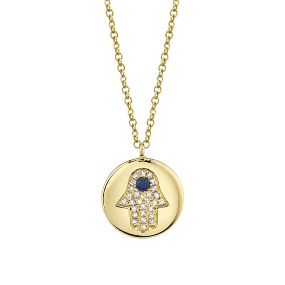 Shy Creation Diamond & Blue Sapphire Hamsa Necklace SC55004945