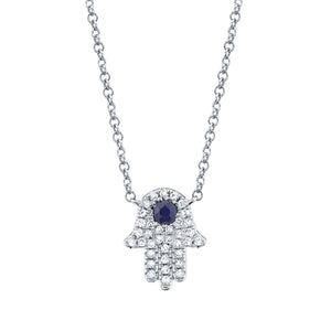 Shy Creation Diamond & Blue Sapphire Hamsa Necklace SC55005244